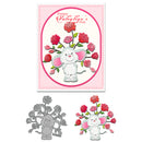 Valentine's Day card with a teddy bear and roses, featuring a metal die cut of the design.