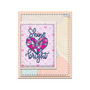 Card with geometric heart design and 'Shine Bright' text on a white background