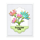 Card with colorful flowers and 'Surrounded by Joy' text on a white background