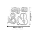 Metallic letter cutters with dimensions on a white background