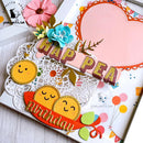 Colorful birthday card with decorative elements and text on a white background