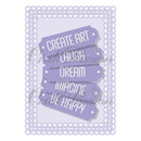 Decorative card with motivational phrases on a light purple background