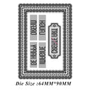 Decorative die cut with text and border design on a white background