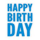 Blue 'Happy Birthday' text on a white background