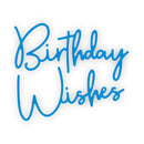Blue 'Birthday Wishes' text on a white background