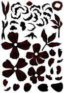 Black and red floral and leaf patterns on a white background