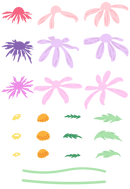 Set of colorful floral and plant illustrations on a white background