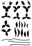 Set of black and red butterfly decals on a white background