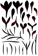 Black and red floral design on a white background