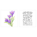 Illustration of purple flowers with green leaves on a white background