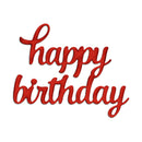 Red 'happy birthday' text on a white background