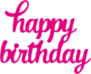 Pink 'happy birthday' text on a white background