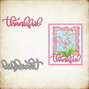 Decorative card with floral design and 'thankful' text on a textured background
