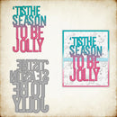 Decorative cutout with 'Tis the season to be jolly' text on a textured background