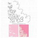 Butterfly-themed cutting dies with assembled samples on a white background