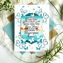 Decorative card with butterfly designs and inspirational text on a white background with greenery.