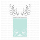 Butterfly patterned paper with a sample on a light blue background