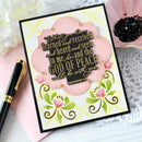 Decorative card with floral design and inspirational quote on a soft pink background