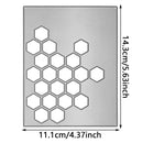 Metallic honeycomb pattern with dimensions on a white background