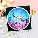 Decorative card with floral design and text on a pink background