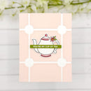 Card with teapot illustration and 'You're my cup of tea' text on a light pink background.