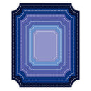 Blue decorative border with white stitching on a white background