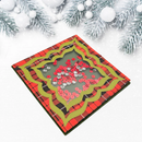 Decorative box with red and green pattern on a white background with snowflakes and branches.