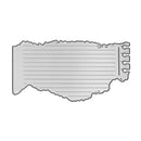 Metallic die cut shaped like the state of Oklahoma on a white background