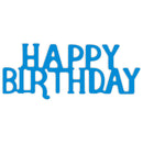 Blue 'Happy Birthday' text on a white background