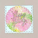 Decorative card with 'Happy Spring' text on a pastel gradient background