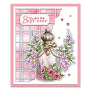 Card with a decorative bottle and flowers on a pink lattice background with 'You are the Best ever' text.