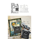 Set of clear stamps with vintage typewriter design on a textured background
