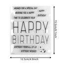 Clear stamp set with 'Happy Birthday' text and dimensions on a white background