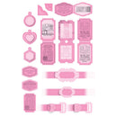 Collection of pink decorative labels and tags on a white background