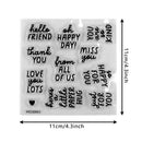 Clear stamp set with various phrases on a white background