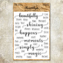 Set of clear stamps with various phrases on a wooden block, featuring the brand 'Retro Style'.