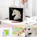Pearl-decorated unicorn canvas bag with diamond art accessories on a white background