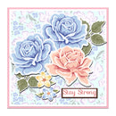 Card with blue and pink roses and 'Stay Strong' text on a floral background