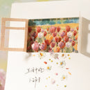 Greeting card with tulip illustration and decorative elements