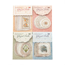 Four packages of Glazed Tulle lace with floral designs on a white background