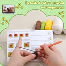 Crocheting tutorial with yarn and a laptop displaying a video on a green background with flowers.