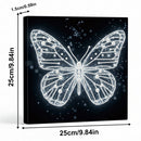 Canvas print of a butterfly with dimensions on a black background