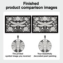 Comparison of a printed symbol image and a beautifully decorated pearl painting.