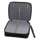 Gray travel case with open lid on a white background