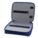 An open blue zippered organizer case with gray interior lining and black elastic and strap inserts, shown on a plain white background.
