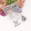 Set of clear Christmas-themed stamps with floral background