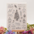 Set of Christmas-themed clear stamps with various designs on a white background.