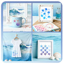 Collage of beach-themed items including a mug, artwork, and clothing.