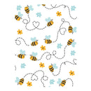 Pattern of bees and flowers on a white background