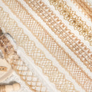 Close-up of gold lace trim on a white background